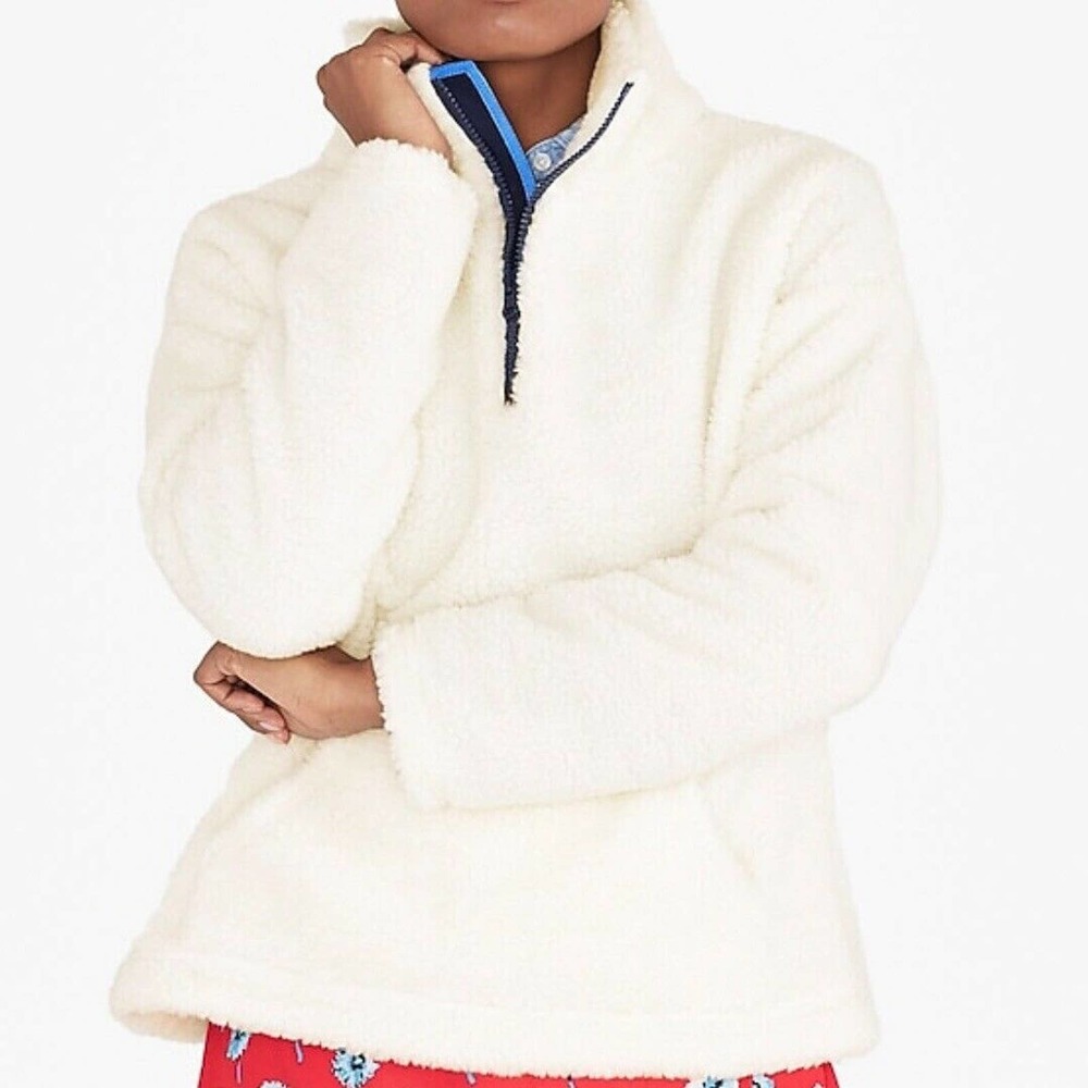 J. Crew Factory Sherpa Pullover Quarter Zip White Fleece Shirt XXL New